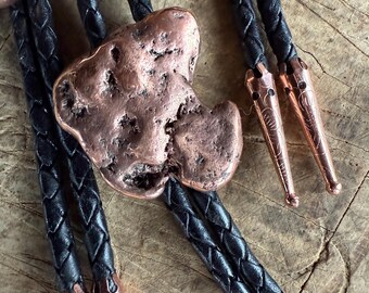Copper Nugget Bolo Tie. Real Michigan Native Copper bola. Southwest US, Copper country, western style, Nevada, Arizona, Texas, New Mexico