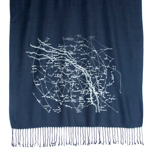 Milky Way Galaxy celestial scarf. Navy blue pashmina. Constellation design, ice blue print on navy and more. For men or women. ice print/navy