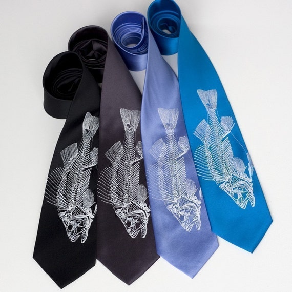 Fish Tie. Fish Skeleton Necktie, Fishbone Tie. Gift for Fisherman