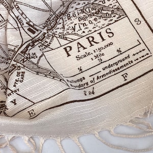 Paris Map Scarf. French map print fringed scarf. Bamboo pashmina, bridal shawl. Paris France wedding, Parisian, destination wedding in Paris image 5