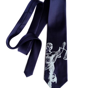 Lawyer Gift. Scales of Justice Necktie. Attorney gift, law school graduation gift. Judge gift, paralegal, law clerk gift, Men's silk tie ice on navy