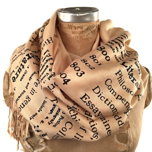 Literary Scarf. Library Scarf Literature Scarf Present for Reader Dewey Decimal Literature book scarf linen-weave pashmina. Librarian gift