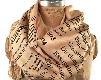 Literary Scarf. Library Scarf Literature Scarf Present for Reader Dewey Decimal Literature book scarf linen-weave pashmina. Librarian gift