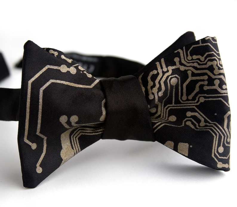 Circuit Board bow tie, self tie bow tie. Computer science graduation gift, creative black tie, geek wedding bow tie, winter formal, prom image 1