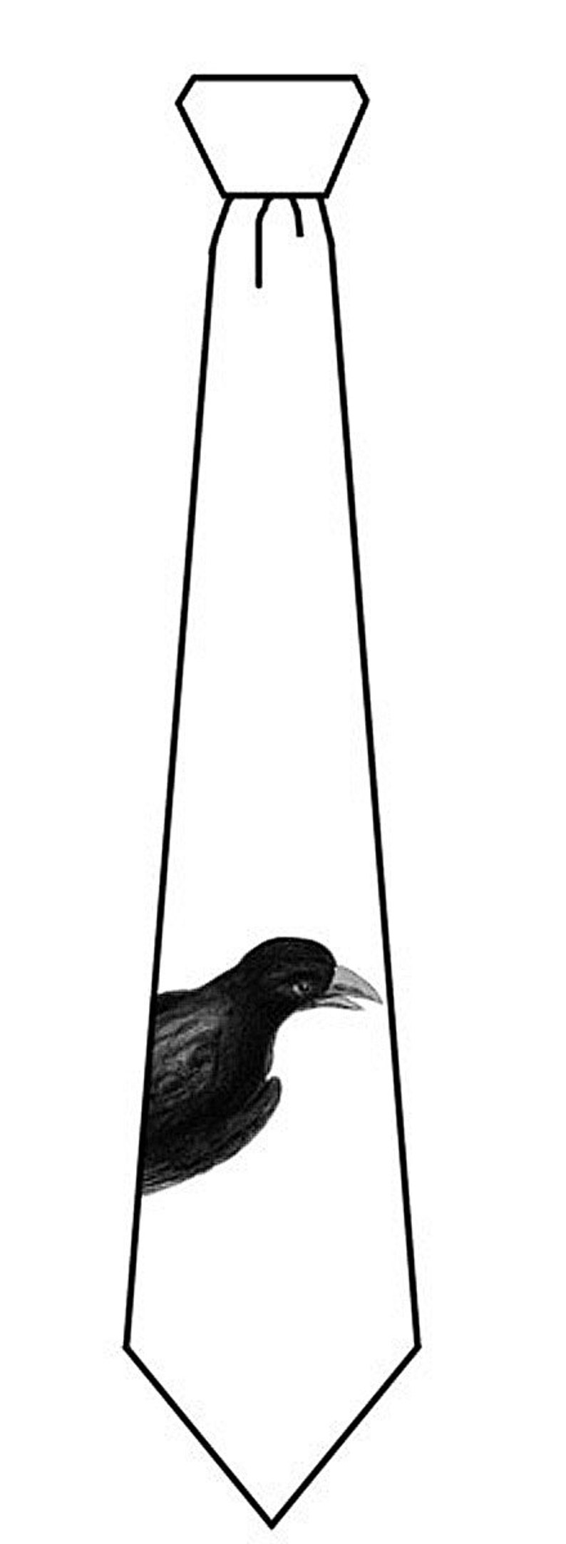 以下が含まれることがあります： 白いネクタイに鳥の白黒のイラスト。鳥は右を向いていて、長い嘴をしています。