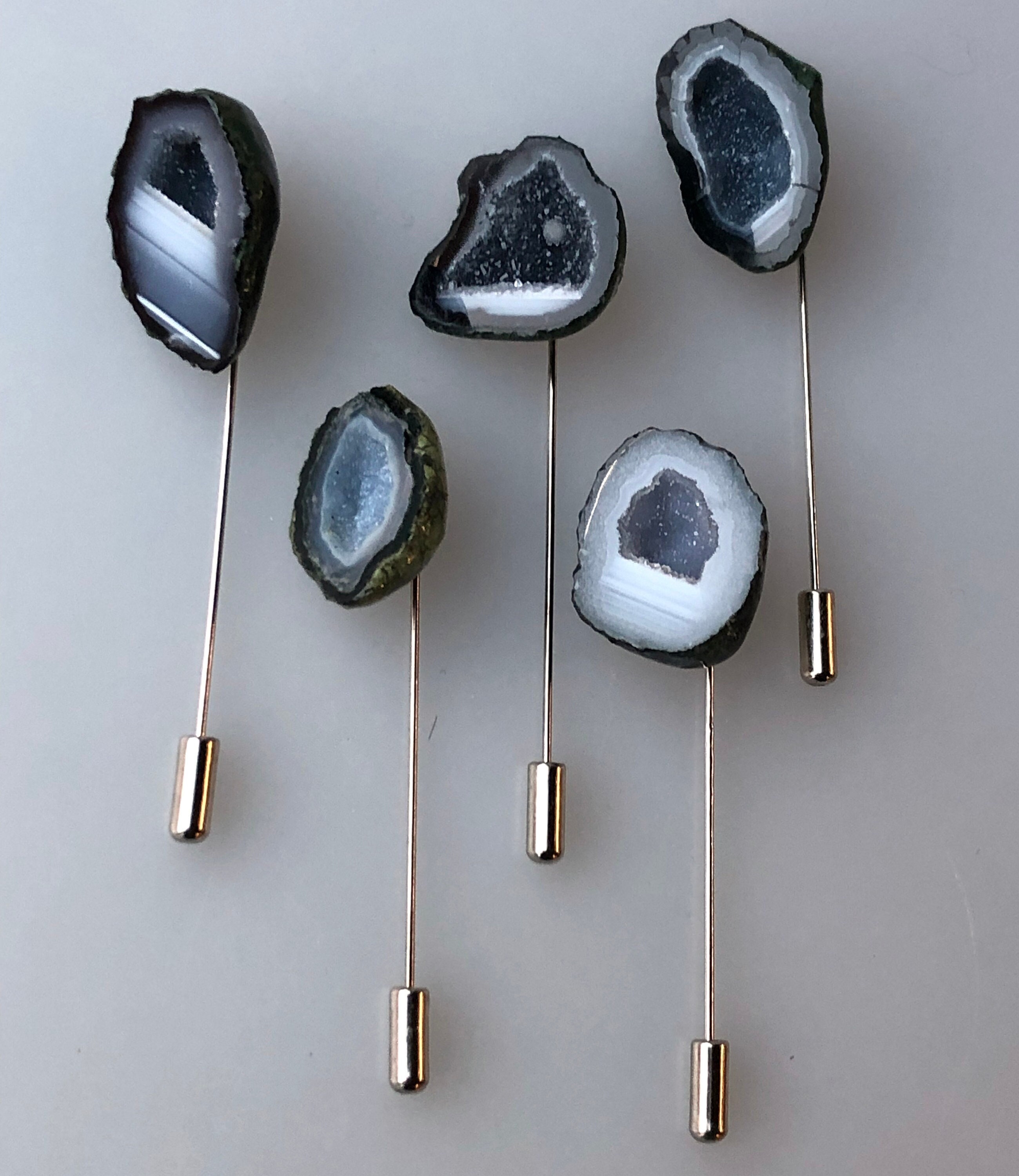 Druzy Agate Geode Lapel Pin, raw stone stick pin. Boutonniere, stone brooch, hat pin, boho wedding lapel pin, rockhound gift, for rock lover