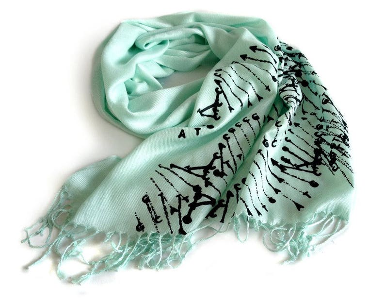 DNA Print Scarf. DNA Double Helix printed soft pashmina. Science scarf. Gift for science teacher, genetic researcher, genealogy, family tree image 3