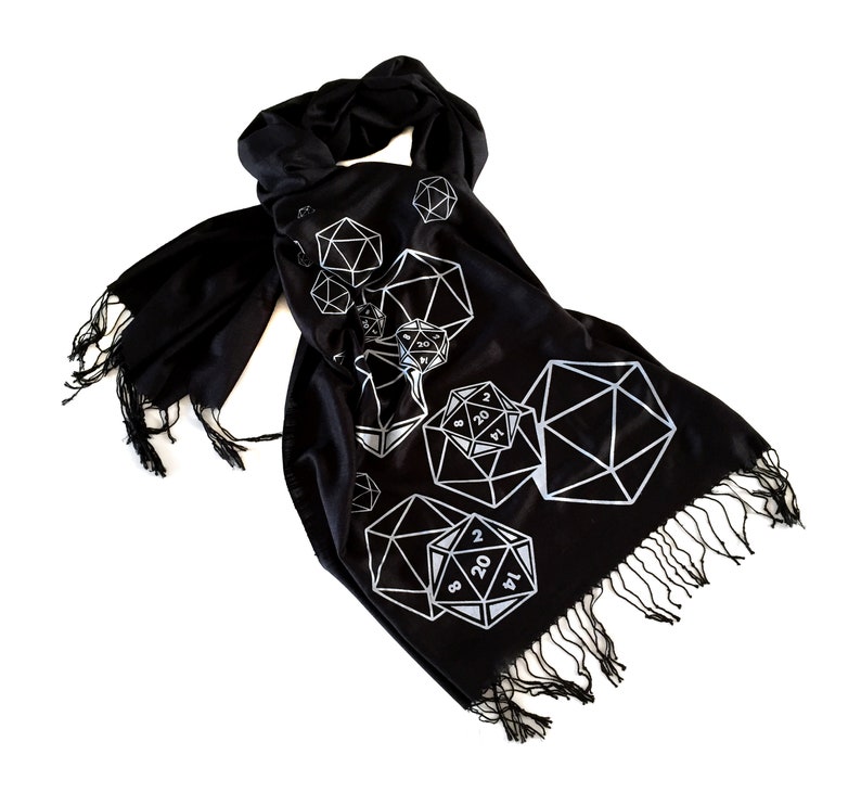 d20 scarf, critical role. RPG twenty sided die, bamboo pashmina. Nerd wedding, D and D inspired, polyhedral dice geek gift, gamer girl image 6