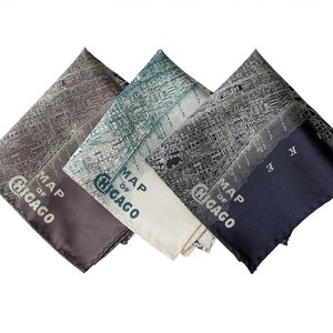 Pañuelo de bolsillo con el mapa de Chicago. Accesorio de boda en Chicago, pañuelo de bolsillo para novios, regalos para padrinos de boda. Regalo de Windy City, Illinois, pañuelo para hombre.