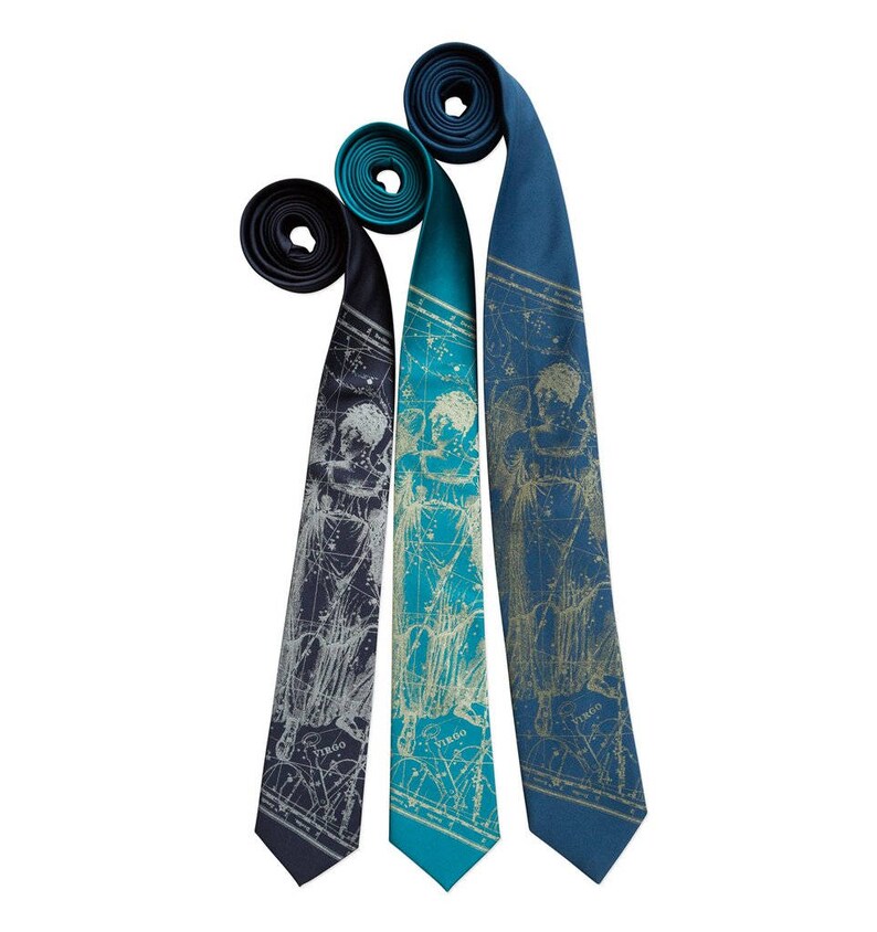 Star Map August birthday gift Zodiac Constellation Astronomy gifts Virgo Tie September Horoscope gift silk necktie Virgo birthday