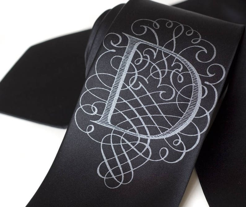 Custom Initial Necktie. Personalized tie custom ties. Monogram necktie single letter wedding ties Filigree font AlphabeTIES. Choose A-Z image 7