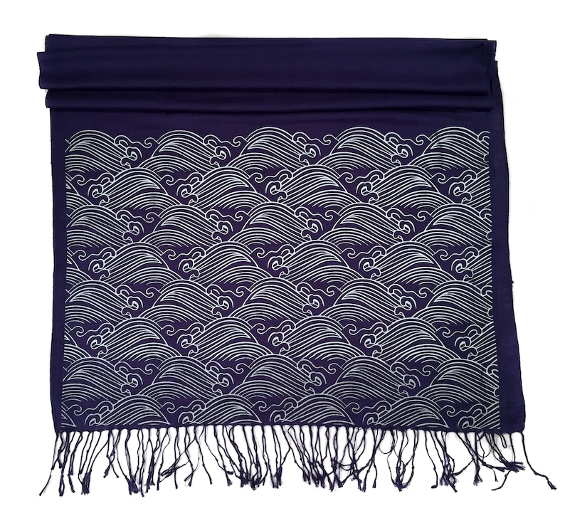 ocean waves Bamboo pashmina bridesmaid gift Japanese textile motif pashmina Crashing Waves scarf beach Mother of the bride gift Sea