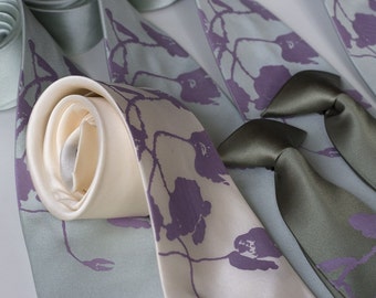 6 Ties for Groomsmen. Six Matching Wedding Necktie Set, groomsmen group discount, custom silkscreened vegan-safe ties, floral print & more