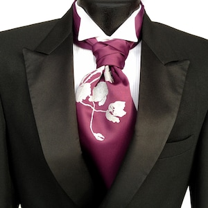 Poppy cravat tie, wedding ascot tie. Ascots for men, self tie mens formal ascot scarf, elegant floral tie. Customizable wedding ties for men