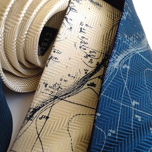Sea Floor Map necktie. Elegant herringbone pattern woven silk tie. Topographical Error men's tie. Choose cream tie, sapphire tie & more image 3