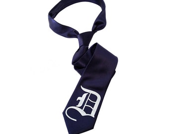 Old English D necktie. "Detroit D" Men's screen printed necktie. Made in Michigan. Silkscreened microfiber. Your choice of colors.