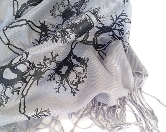 Nerve Cell Fringed Scarf. Grey Matter Axon Dendrite neuron pashmina science scarf. Gift for neurologist, brain doctor gift, neuroscience