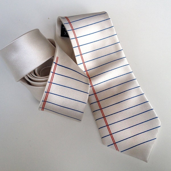 Notebook Paper Necktie. English teacher gift, creative writing teacher gift, gift for author. College Ruled tie, Wide Ruled lined paper