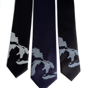 Great Lakes Necktie. Men's map tie. Lake Michigan, Superior, Huron, Erie, Ontario. Michigan wedding, UP, Yooper, Chicago wedding, Milwaukee image 1