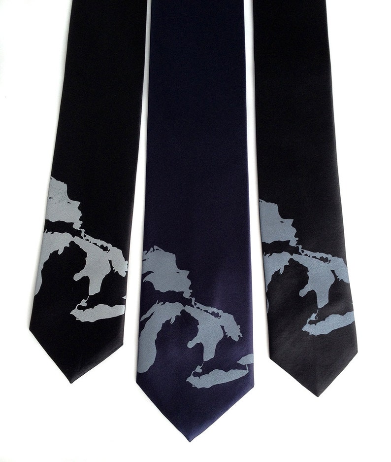 Great Lakes Necktie. Men's map tie. Lake Michigan, Superior, Huron, Erie, Ontario. Michigan wedding, UP, Yooper, Chicago wedding, Milwaukee image 1