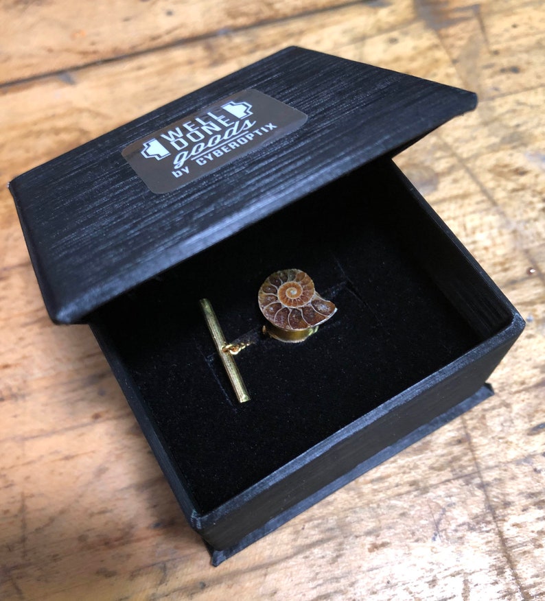 Ammonite Fossil Tie Tack, Golden ratio tie pin. Geologist gift, paleontologist, beach wedding men, for the groom. Husband gift, Dad gift image 3