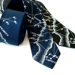 Galaxy necktie. Star chart constellations. Silkscreened herringbone woven silk tie. Milky Way men's tie. Choose black tie & more!