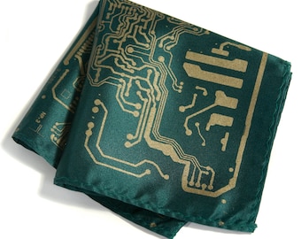 Circuit Board, pocket square, men's handkerchief. Nerd wedding, green wedding hanky. Geek wedding, groom pocket square, computer science