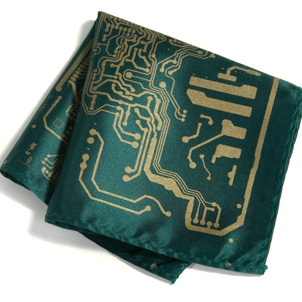 Circuit Board, pocket square, men's handkerchief. Nerd wedding, green wedding hanky. Geek wedding, groom pocket square, computer science