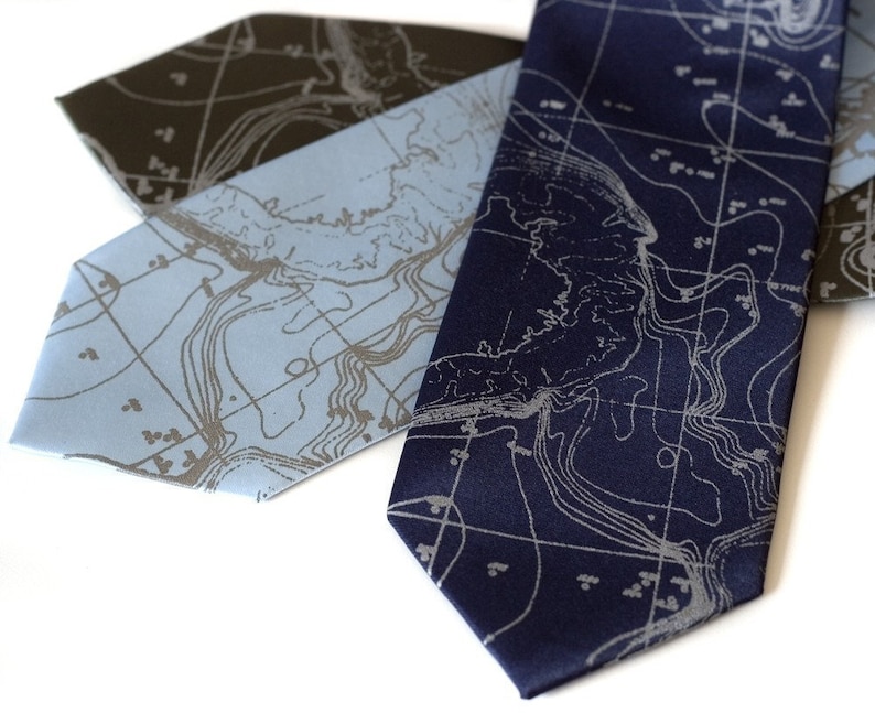 Topographic Map Tie. Contour map men's necktie. Oceanography, Maritime chart, Scandinavia, Norway, Sweden, Finland. Destination wedding, men image 7