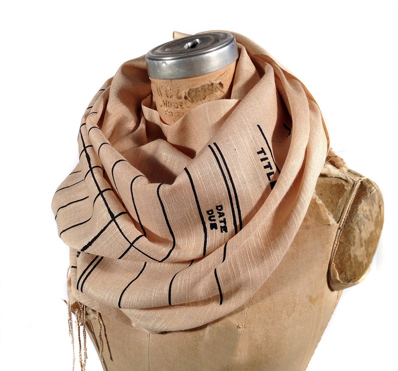 Library Date Due scarf. Book Scarf. Gift for librarian sand