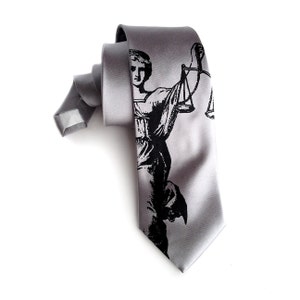 Scales of Justice Necktie. Law Office gift, lawyer gift, attorney gift, judge, law school, day in court. Men's Blind Justice tie.