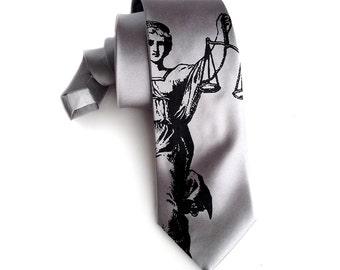 Scales of Justice Necktie. Law Office gift, lawyer gift, attorney gift, judge, law school, day in court. Men's Blind Justice tie.