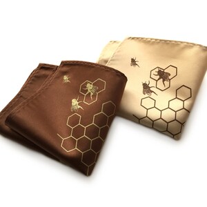 Bee pocket square, Bee Hive pocket square. Honey Bees, bee gifts, honeycomb men's hanky. Beekeeping, apiary gift, bee theme wedding image 6