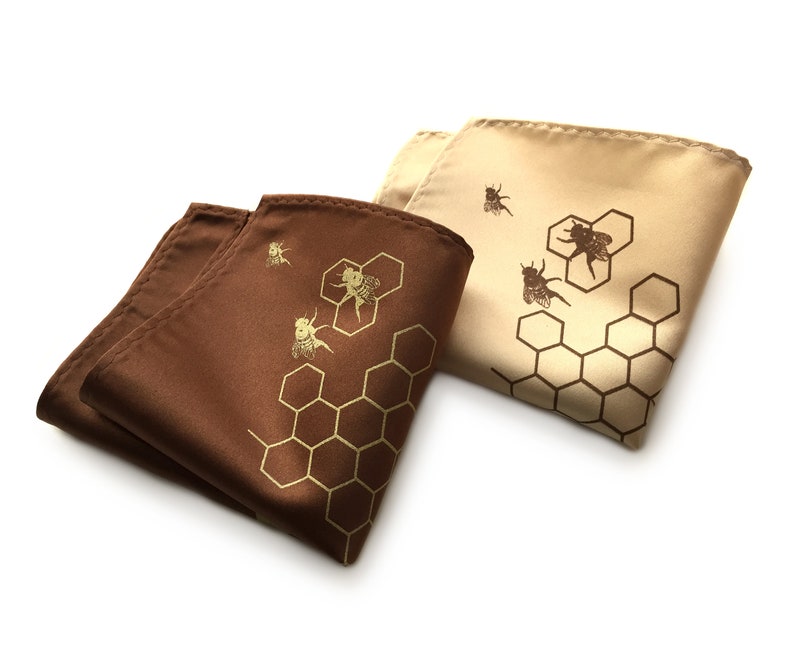 Bee pocket square, Bee Hive pocket square. Honey Bees, bee gifts, honeycomb men's hanky. Beekeeping, apiary gift, bee theme wedding image 6