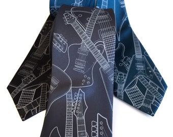 Electric Guitar Necktie Metal Guitar tie Guitar teacher gift, guitar player gift Rock and roll music tie. Music lover gift for Musician gift