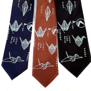 Origami necktie. Paper crane print tie. Men's silkscreen necktie. Gift for paper artist, origami enthusiast, survivor. Good luck gift. image 1