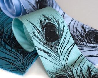 Peacock tie. Peacock feather men's silk necktie. Elegant wedding tie, black tie event. Tie for groom, father of the bride. Peacock wedding