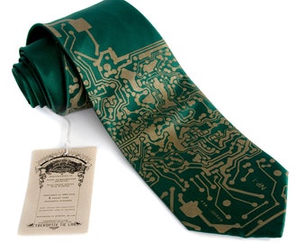 Circuit Board Necktie, circuit board silk tie. Gift for dad, IT guy, Electrical engineer gift, tech guy gift, computer science grad gift