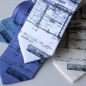 Detroit Blueprint necktie. Architect gift, mens silk tie. Cass Tech Detroit tie. Detroit gift men, Detroiter gift, city planner, builder image 2