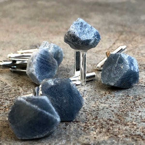 Raw Sapphire Cufflinks. Something blue raw corundum rough image 6