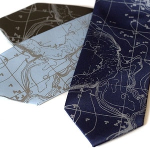 Contour Map Necktie. Scandinavia Topographic map tie, seafloor map, blueprint men's necktie. Engineer, ecology gift. Norway, Sweden, Finland image 1