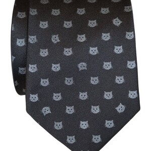 Cat Print Tie, cat dad gift. Polka dot silk tie. Cat lover gift men, Kitten Face tie, pet groomer, gift for vet, veterinarian, cat rescue black pearl on black