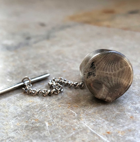 Polished Petoskey-stone tie tack in a gift box
