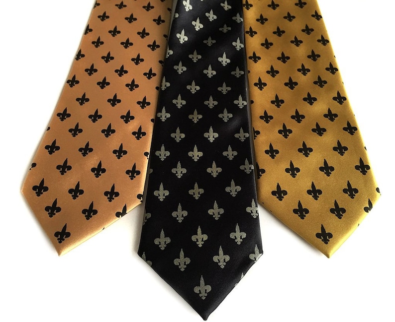 Fleur-de-lis silk tie. Mardi Gras, New Orleans gift. French Royalty necktie. Antique brass print on cream, eggplant, olive and more. image 6