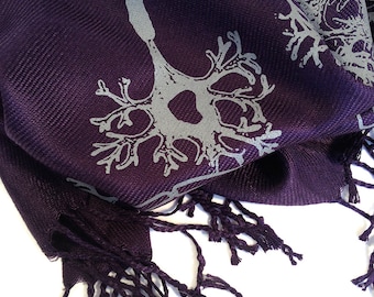 Neuron Scarf. Brain cells, nerves printed pashmina. Axon and dendrite, nervous system. Gift for neurologists, neuroscientists, psychologists