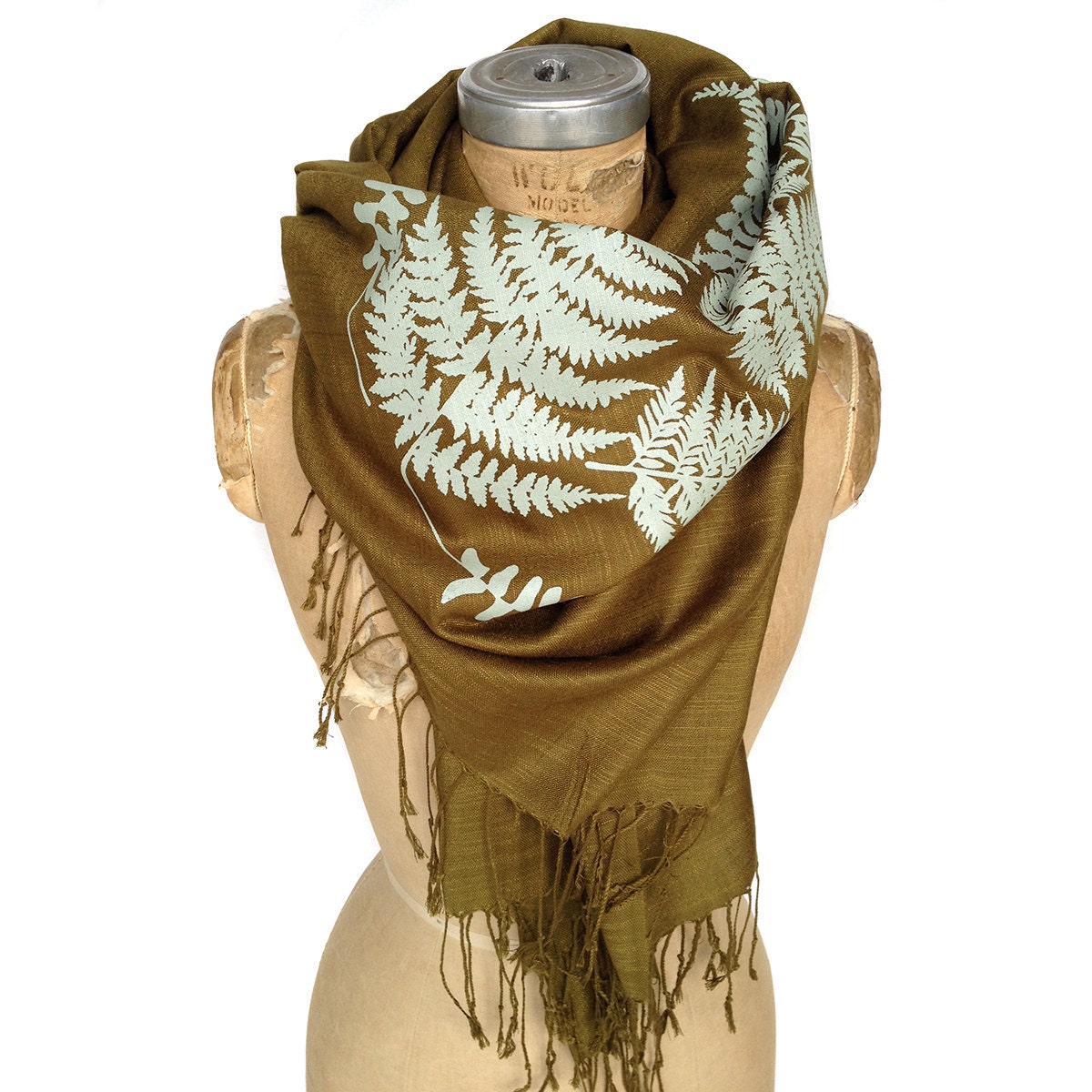 LissKiss Loop Schal Mit Farn-Blatt-Muster – Schwarz, 70x180 Cm, Pashmina-Optik, Mit Fransen