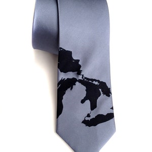 Great Lakes Necktie. Men's map tie. Lake Michigan, Superior, Huron, Erie, Ontario. Michigan wedding, UP, Yooper, Chicago wedding, Milwaukee navy on periwinkle