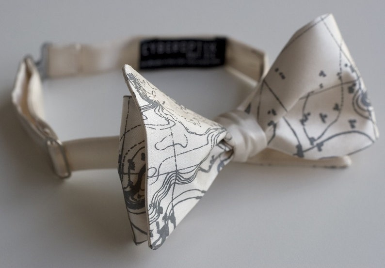 Topographical Map Bow Tie, Contour Map self tie mens bowtie. Gift for cartographers, sailor, climate scientist, fishermen, geography teacher cream