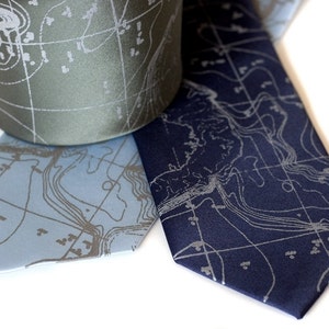 Contour Map Necktie. Scandinavia Topographic map tie, seafloor map, blueprint men's necktie. Engineer, ecology gift. Norway, Sweden, Finland image 2