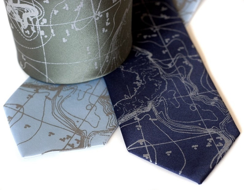 Contour Map Necktie. Scandinavia Topographic map tie, seafloor map, blueprint men's necktie. Engineer, ecology gift. Norway, Sweden, Finland image 2